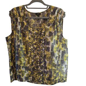 TALBOTS SILK SLEEVELESS BLOUSE SIZE 16 YELLOW GRAY ABSTRACT PRINT